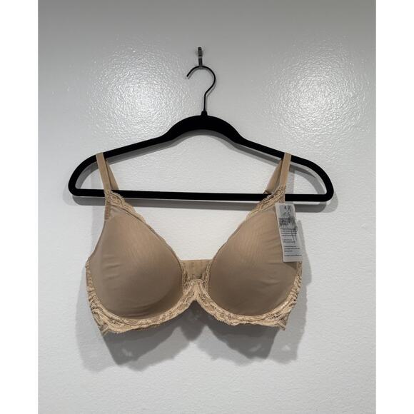 Natori Size 38D Feathers Contour Plunge Bra Style# 730023 Cafe Underwire Beige - Picture 1 of 7